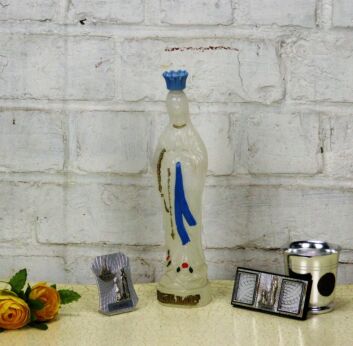 French Set Lourdes Virgin Mary Plastic Bottle Holy water Plaque Frame 4 pieces