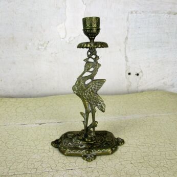 Vintage Brass Ornate Candle Holder Pelican Stork Italian Lovely Rare