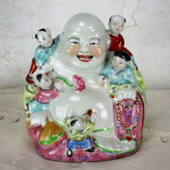 Laughing Happy Buddha Statue Figurine Hand Painted Playing Children Jizo