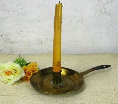 19th Century Antique Hand Hammered Brass Candle Holder Chamberstick HTF