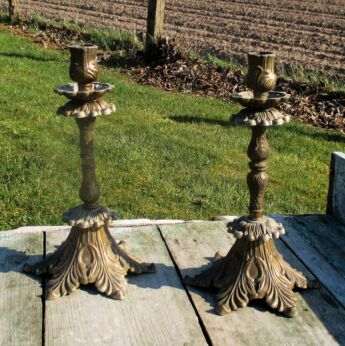Vintage art Brass Couple Pair Candle Holders Ornate Decorative