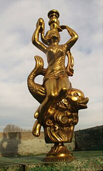 Small Brass Statuette Figurine Lady Water Nymph Goddess Mermaid Fish Antique