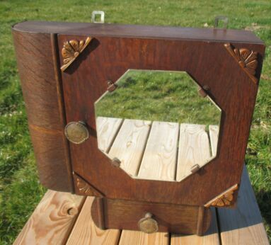 Vintage French Wood small Medicine Cabinet Apothecary wall cabinet Mirror