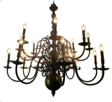 Impressive Antique Flemish Double 16 Arms Castle Chandelier Gothic Brass HTF WOW