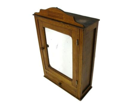 Kitchen Apothecary Medicine Bathroom Wall Cabinet Hand Carved Wood Pediment
