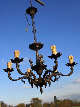 Vintage Brass Bronze Chandelier Ceiling Lamp Putti Angels 6 lights Empire Style