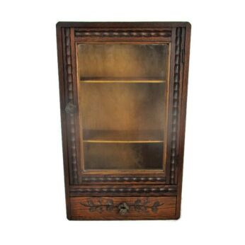 Gorgeous Kitchen Apothecary Bathroom Wall Cabinet Glass Door Display Carved Wood