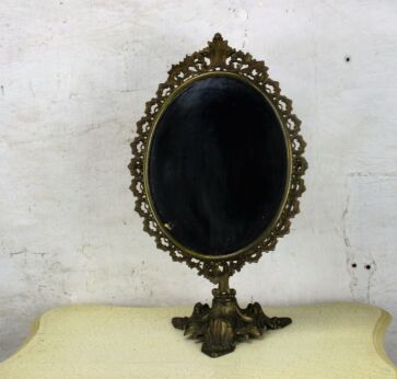 Ornate Brass Standing Adjustable Swivel Makeup Vanity Mirror Rococo Victorian