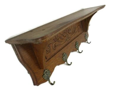 Vintage Hand Carved Wood Coat Hat Rack Ornate  French Oak Small Lovely