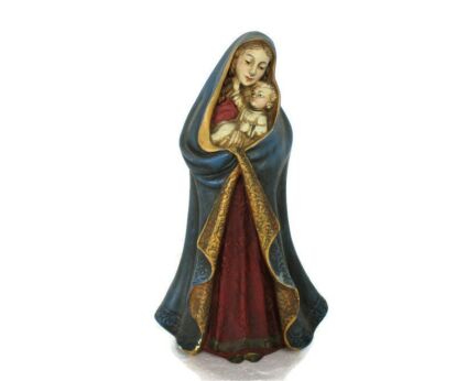 Statue Virgin Mary Our Lady Madonna Statue Infant Child Polychrome Tenderness Art Deco Gorgeous 11.81"