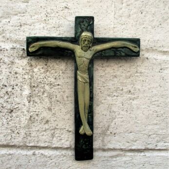 Mid Century Design Modernist Ceramic Crucifix Jesus Christ Green Gorgeous
