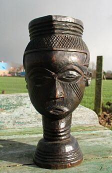 Vintage African Statue Hand Made Carved Wood Tribal Art Man Jar Gorgeous