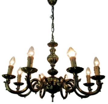 Ornate Brass 8 Arm Lights Chandelier Ceiling Hollywood Regency Lovely