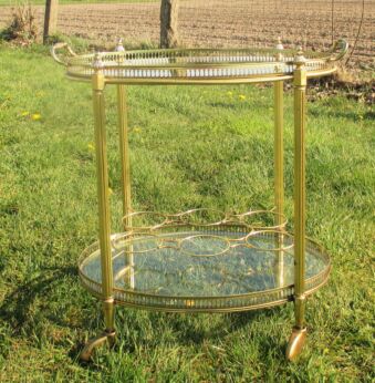 GERESERVEERD BO Small Vintage Bar Cart Tea Cocktail cart trolley Oval Glass Iron Serving Tray