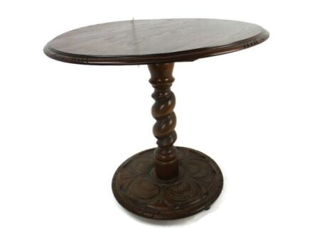 Hand Carved Wood Barley Twist Side Display Coffee Table Pedestal Plant Stand