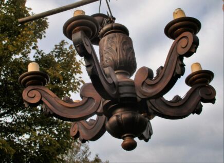 Vintage Ornate Large Carved wood Chandelier 6 lights arm Ceiling Light lamp