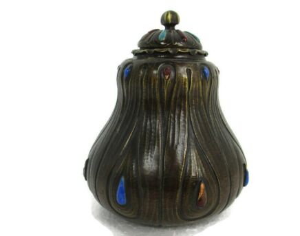 Art Piece Verlinden Lier Ornate Lidded Jar Bowl Bronze Enamel Art Deco Gorgeous