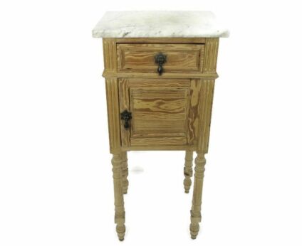 Antique French Art Deco Marble Top Sandblasted wood Side Cabinet Lamp End Table Nightstand