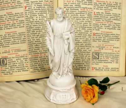 Small Antique French Statue Figurine Saint Joseph Bisque Porcelain 10.23"