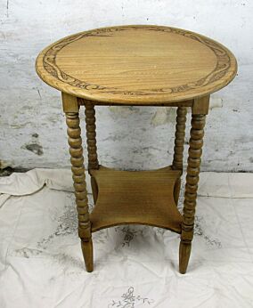 Edwardian Coffee Side Wine Table Round Ornate Hand Carved Wood Bobbin Two Tier