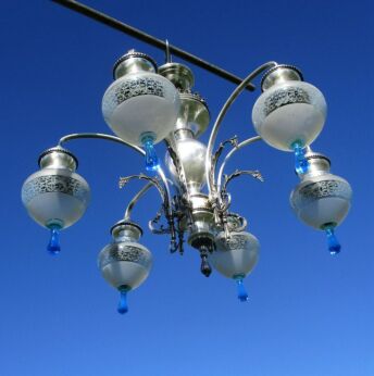 Vintage Glass Clear Blue Shades Chandelier Light Lamp Chandelier Rare Funky