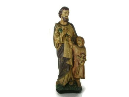 Statue Saint Joseph Protector of Homes Infant Jesus Statue Chapel Art deco 16.53" Antique