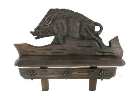 Hand Carved Wood  Hunters Coat Rack Boar Black Forest Antique  Small