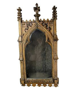 Large Antique Gothic hand Carved Wood Chapel Niche for Statue Collector 37.99"