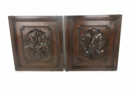 Pair Antique Hand Carved Oak Rabbits Door Panels Reclaimed Architectural WOW