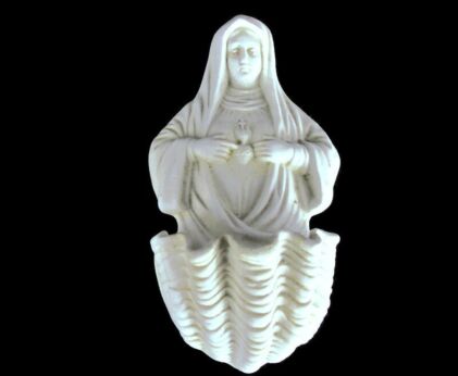 Antique French Holy Water Font Vessel Bisque Porcelain Virgin Mary Madonna Holy Blessed Heart
