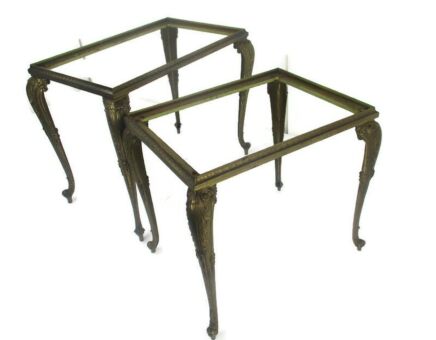 Set of 2 Nesting Stacking Coffee Side Tables Legs Chassis  Brass Hollywood regency