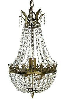 Wedding Chandelier Beaded Basket Bag & Tent 4 Lights Prisms Hollywood regency