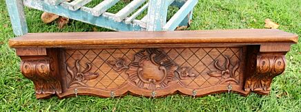 Large Vintage Antique Hand Carved Wood Coat Hat 5 hooks Ornate Stunning