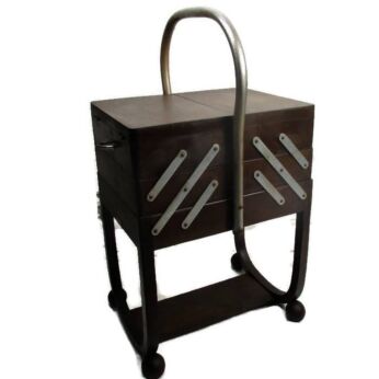 Large Art Deco Torck Wooden Sewing Box Basket Stand Signed Torck Accordion
