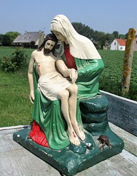 Vintage Plaster Statuette Pieta Chalkware Statue Gorgeous Virgin Mary Christ
