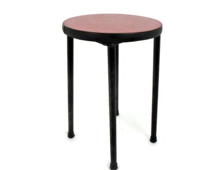 Small Retro Stool Chair Iron Legs Tabouret Crutch Plant stand Pedestal Red Top