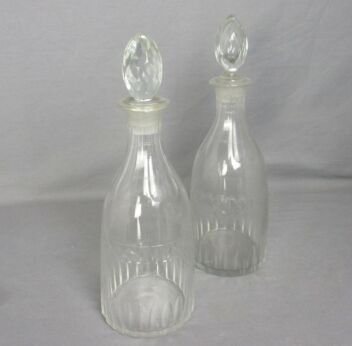 Pair Couple Antique  crystal  Decorative Bottles Lidded Cut to Clear Etched Gorgeous
