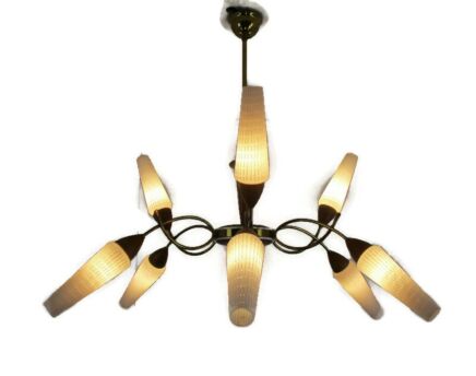 Mid Century Modern Sputnik Spider Chandelier Flushmount Atomic 9 lights Teak