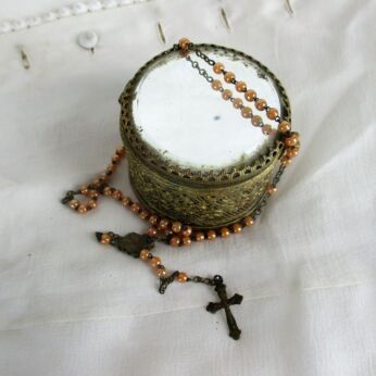 Vintage resin Rosary Catholic Child Girl Necklace Prayer Beads Pink Orange
