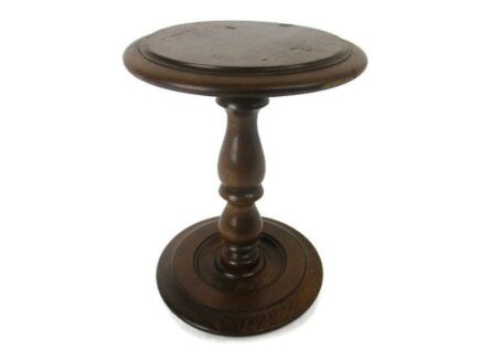 Small Vintage Hand Carved wood Pedestal Table Plant Flower Bonsai Stand Side Table Barn Country Style