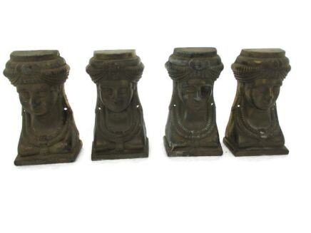 4 pcs Antique Cast Brass Furniture Trim Hardware Ornate Reclaimed Beautiful Egyptian Style Female Heads Mythological