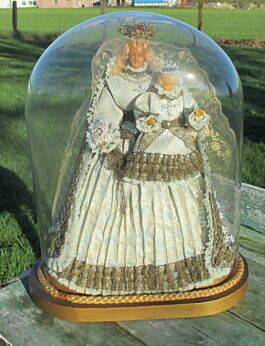 Antique Victorian Dome Globe Stunning Virgin Mary Child Wax Luxurious WOW
