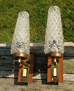 Couple Pair Mid Century wall Lamp Clear bubbled glass sconces 2 Lights
