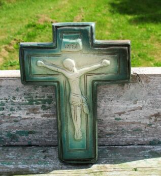 Small Mid Century Design Ceramic Modernist Crucifix era Perignem Amphora Signed
