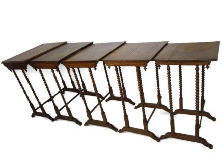 Antique Exceptional Barley Twist Nesting Stacking Side Tables set of 5 Edwardian