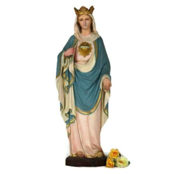 Large Antique Polychrome Madonna Holy Heart Statue Church Monastery Plaster 33"