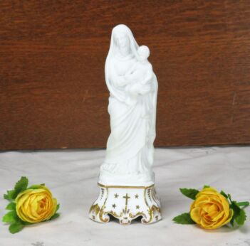 Lovely Antique Vieux Paris Virgin Mary Madonna with Child Porcelain Statue