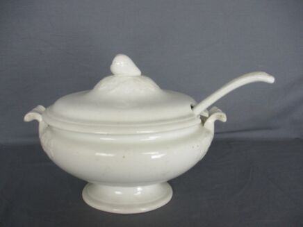 Antique  Boch La Louviere  Soup Tureen Dish with Ladle Marked  Art Nouveau Art Deco White