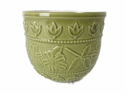 Vintage Mid century modern Planter flower pot  Brown Beige with Flower Motive