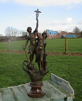 Large Sculpture Statue Art Brass Art Deco Caduceus Couple Hermes Io Gorgeous